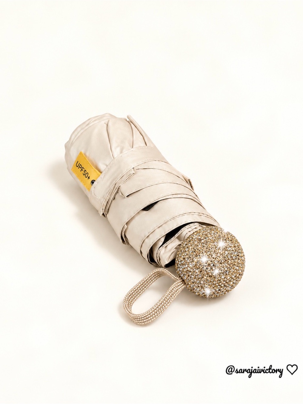 Compact Womens Sun Umbrella with Crystal Handle
